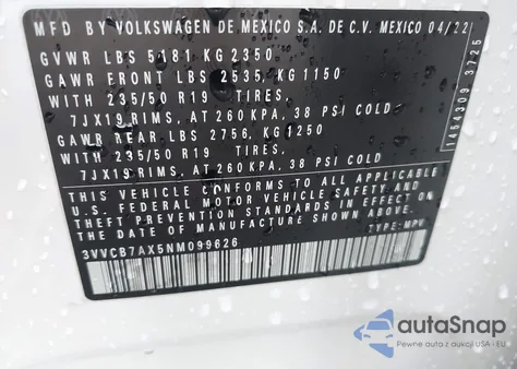 2022 Volkswagen Tiguan 2.0T Se R-Line Black из США, поврежденный, VIN 3VVCB7AX5NM099626